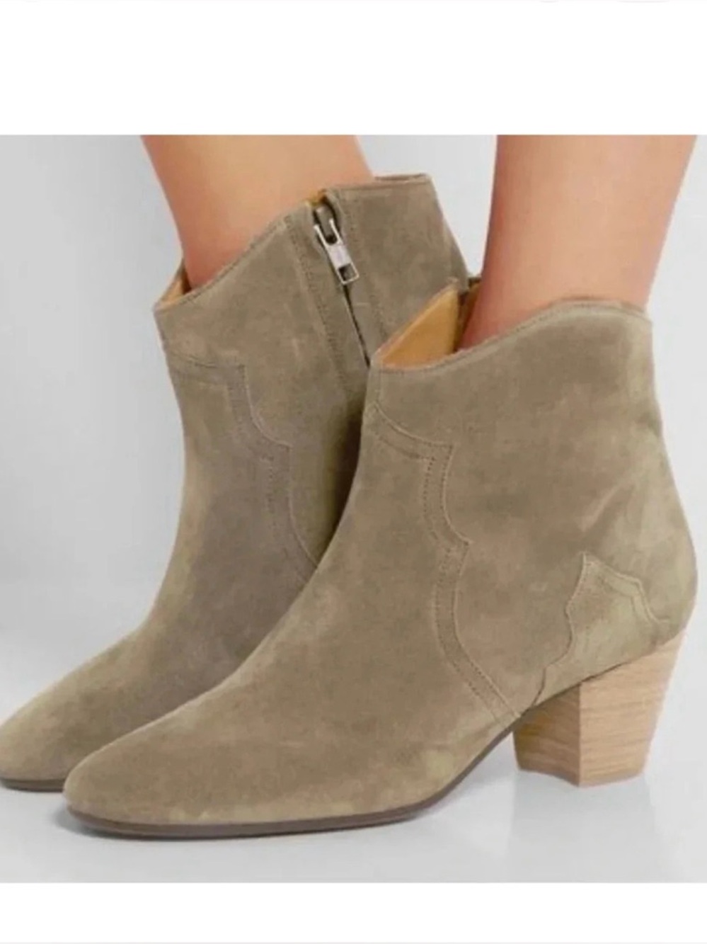 Isabel Marant Dicker Taupe Suede Leather Western Ankle Boots Bootie Size 6 US
